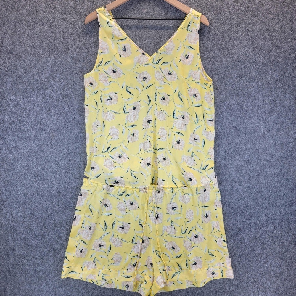 Ann Taylor Pajama Set Womens Yellow Floral‎ Top (L) Shorts (XL) Sleepwear Lounge